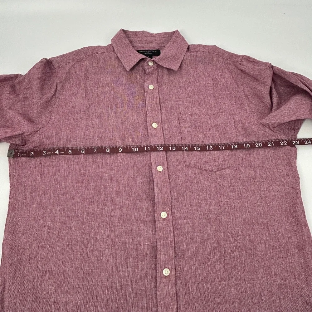 Banana Republic Shirt Men Large Red Linen Cotton Slim Fit Long Sleeve‎ Button Up